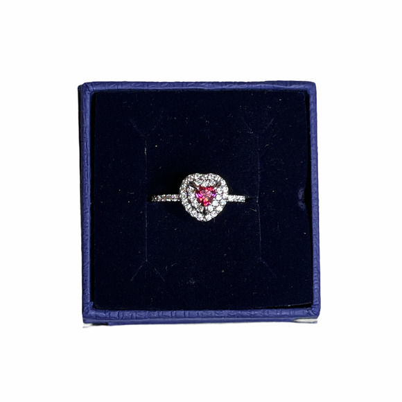Swarovski One Ring Heart Red Rhodium Plated  7 - Picture 8 of 12